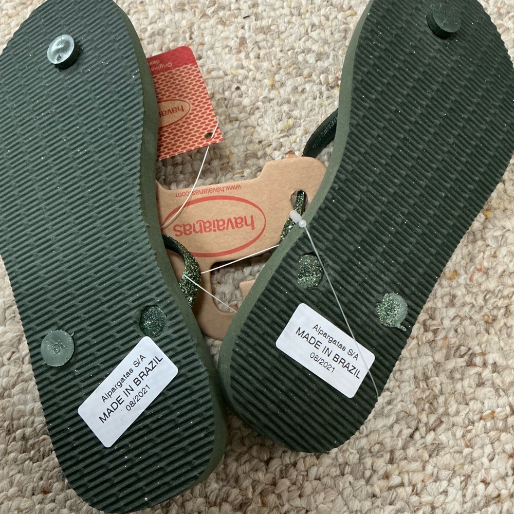 Havaianas Olive Green Flip Flops with Glitter Straps - Picture 3 of 3